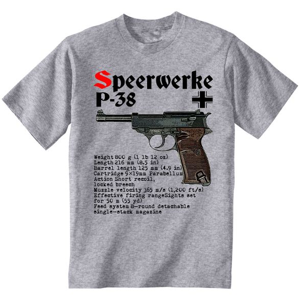 

2019 speerwerke p38 gun germany wwii - new graphic grey tshirt- s-m-l-xl-xxl