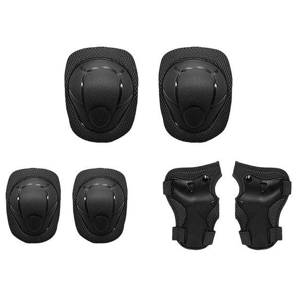 

elbow & knee pads kids set 6 in 1 protective gear kit with wrist guards children safety protection rollerblading, Black;gray