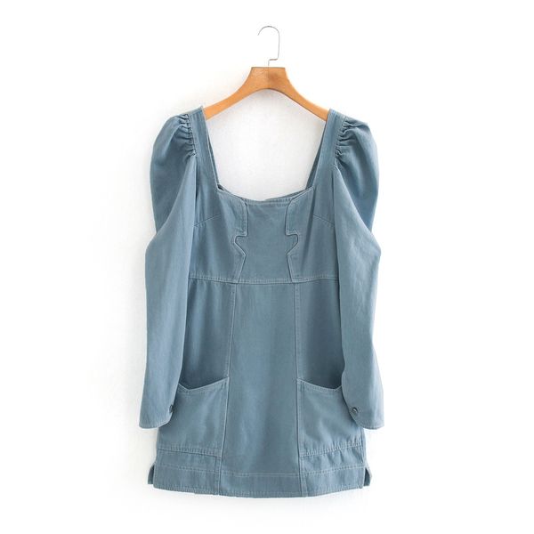 

2020 vintage designer clothing a line long sleeve l new women's dresses fashion with thin retro square collar ruffle zip jean dress, Black;gray
