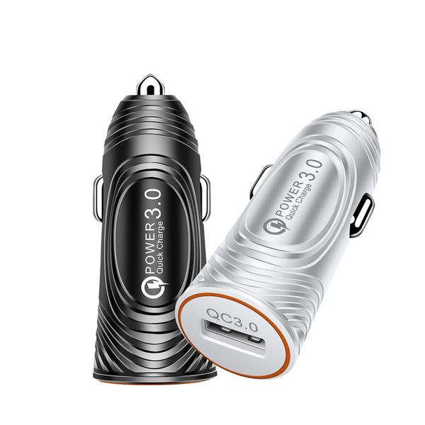

new product usb car charger adapter qc3.0 fast charging 3a led light bullet head phone car-charger for mobile phone tablet gps