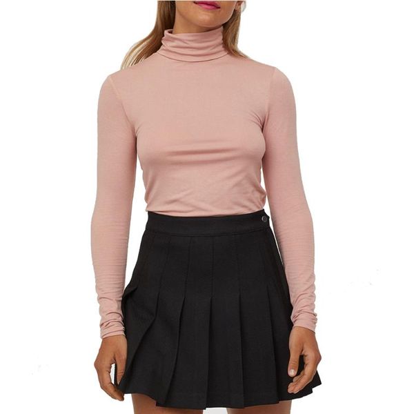 

turtleneck long sleeve t shirt women autumn winter black pink white egirl aesthetic grunge office basic plain soft cotton