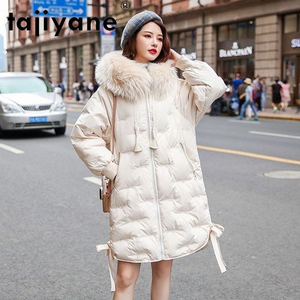 

women's down & parkas tajiyane female jacket winter 2021 white duck jackets for woman hooded women real fur collar coats ropa mujer tn2, Black
