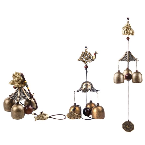 

3x chinese buddha bell lucky feng shui hanging charm wind chime w/ 3 bells