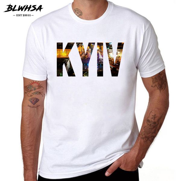 

blwhsa kyiv city t shirt men summer short sleeve 100% cotton letter printing t-shirts hip hop ukraine city kyiv men tees