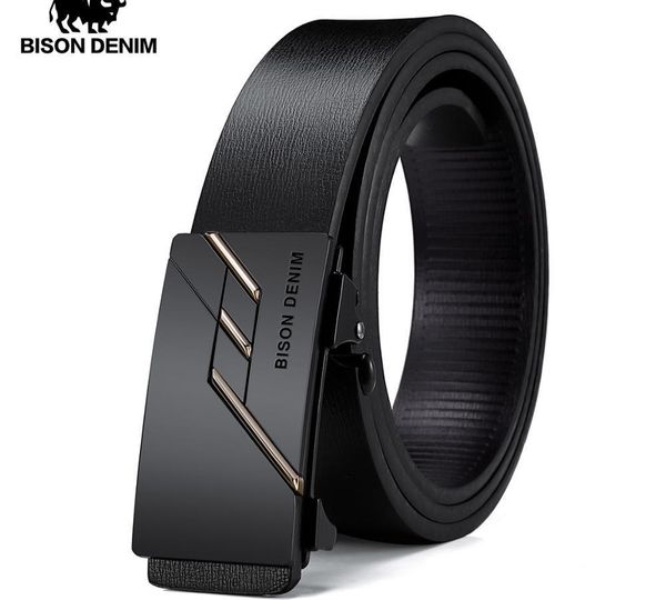

bison denime men genuine leather belt automatic alloy buckle belt classic fashion luxury cow genuine leather belt for men n71581 y200520, Black;brown