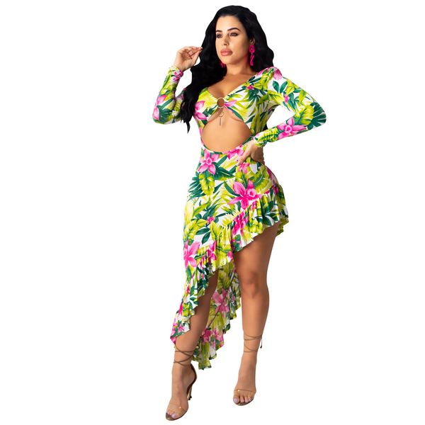 

цветочная sexy v-образный вырез женских платья вскользь нерегулярной длина длинных рукава summer beach горячие продают платье женщин, Black;gray