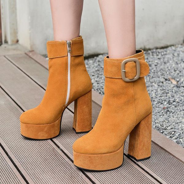 

lapolaka большие размеры 43 мода мотоциклы загрузки платформа high heels корова замша зимние сапоги женская обувь женские, Black