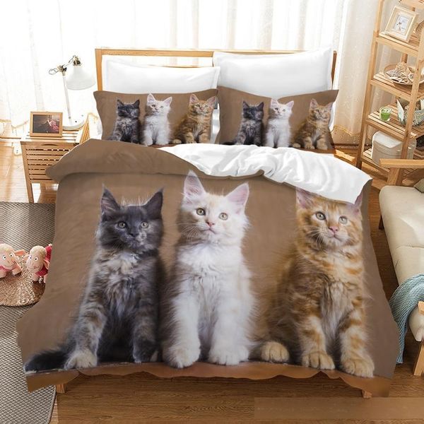 

3d digital printed cat pattern duvet cover with pillow cover bedding set single double twin full  king size bedroom decor