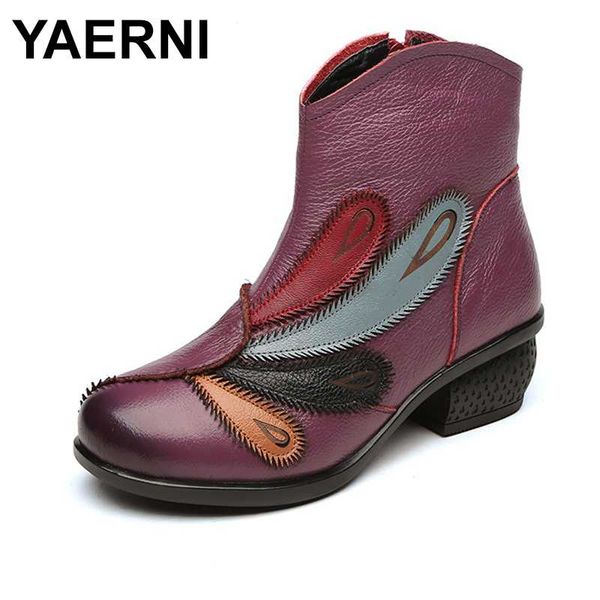 

yaerni2020 genuine leather boots for women winter boots warm ankle winter shoes for women short plush insolee1208, Black