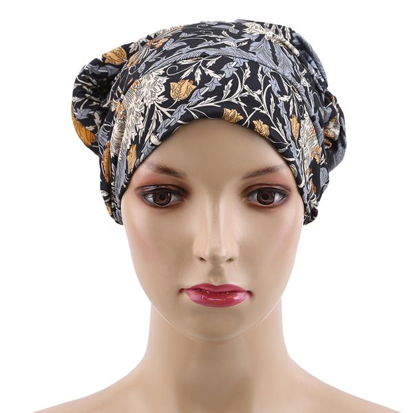 

new leopard printed turban cap sponge muslim hat ethnic costume hat chemotherapy cap female bandanas headwear hair accessories, Blue;gray