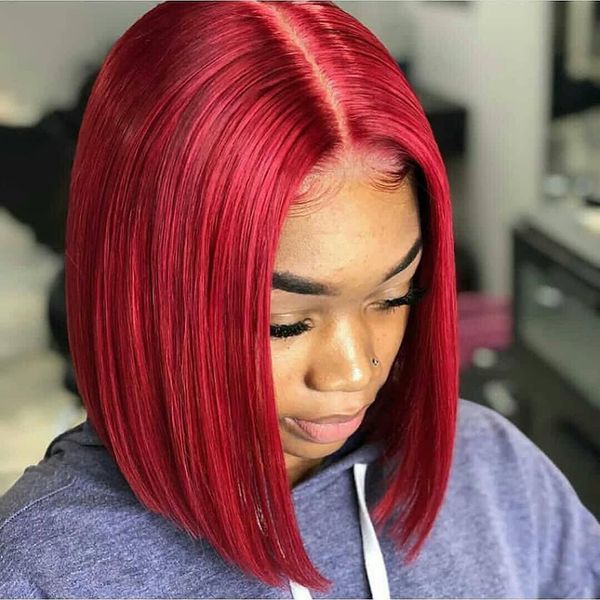 

lace wigs 99j/burgundy red front human hair soku brazilian straight short bob wig for black women pre plucked, Black;brown