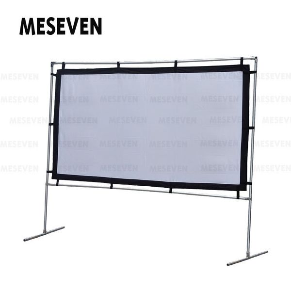 

meseven 72-150 inches 16:9 portable projection screen with frame tripod carry bag mate white screen