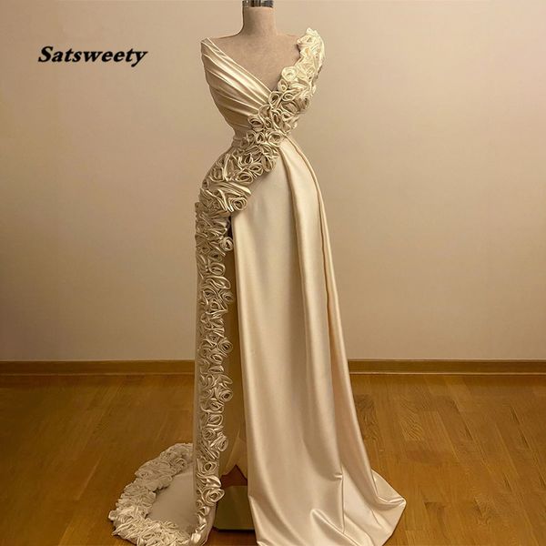 3D-Blumen-Designs, elegante Promi-Kleider, lange Meerjungfrau, Dubai Runaway, roter Teppich, Damen, Party, Nacht, V-Ausschnitt, Abendkleider, Roben