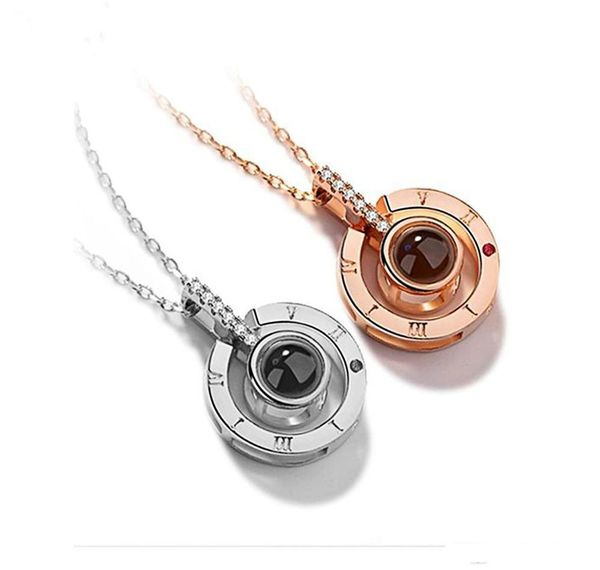 

memory wedding necklace jewelry rose gold&silver 100 languages projection pendant002