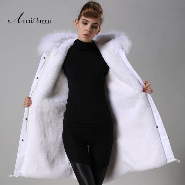 

women's fur & faux casual white long parka ladides winter lined warm furs jacket, Black
