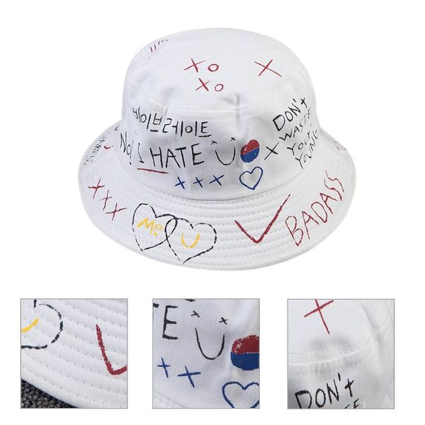 

harajuku bucket hat korean letters graffiti print hip hop fisherman cap lx9e