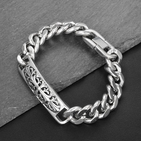 

tennis long pattern bracelet stainless steel shiny decorative charm link chain bracelets punk skull for men, Golden;silver