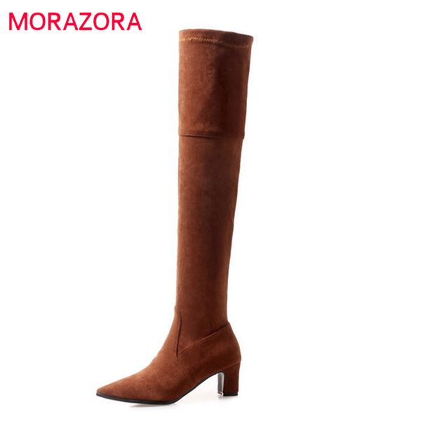 

boots morazora 2021 arrive thigh high pointed toe autumn winter simple zipper fashion over the knee shoes woman, Black