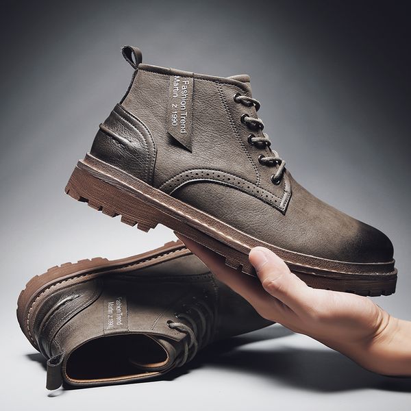 

boots 2021 brand super warm men's winter leather men waterproof rubber snow leisure england retro shoes for, Black