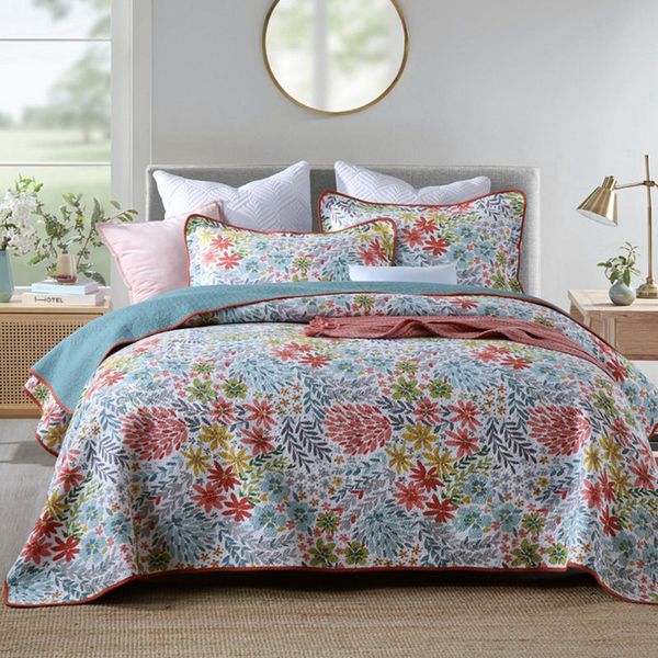 

chausub cotton bedspreads floral quilt set 3pcs quilts bed cover pillowcase king queen size coverlet quilted blanket on bed
