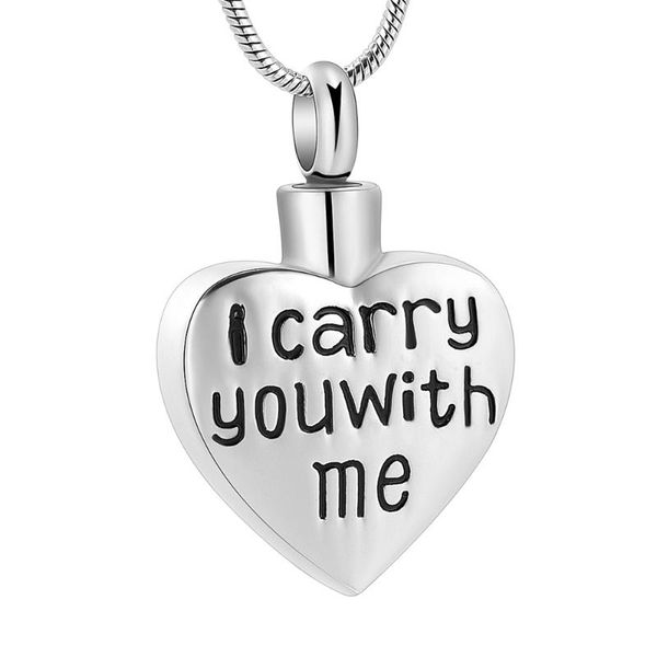 

2020 new "i carry you with me" love eternity pendant urn necklace ashes keepsake travel with me never fade funnel, Silver