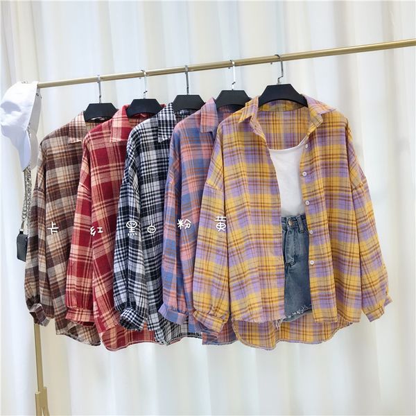 

women's blouses & shirts fashion women plaid blouse shirt casual oversized long sleeve for summer/autumn vintage loose colorful, White