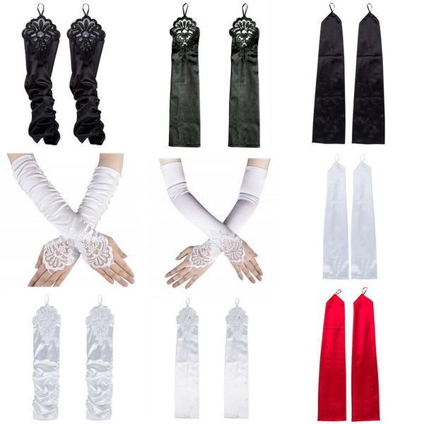 

five fingers gloves satin long elegant lace opera party decor performers femme nightclub arm elbow fingerless cosplay costume, Blue;gray