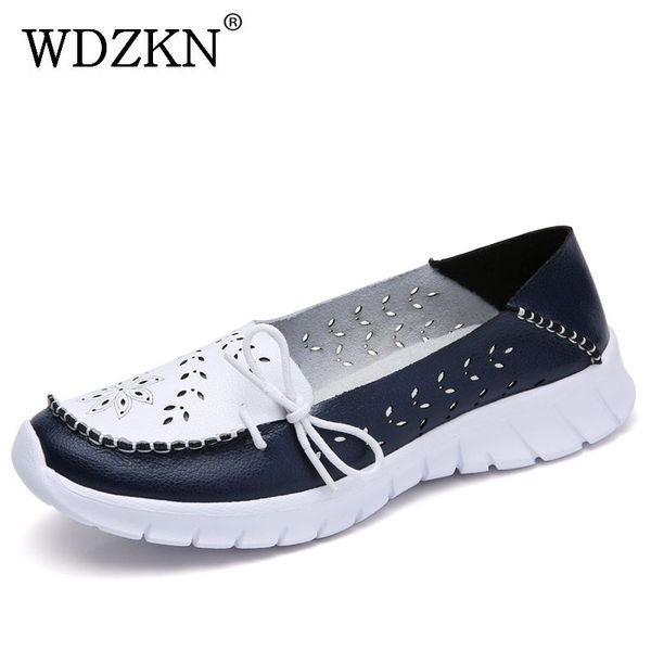 

wdzkn new arrival summer shoes casual sneakers women genuine leather slip on loafers comfortable breathable flat shoes female, Black
