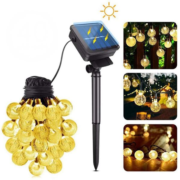 Edison2011 New 30 LED Crystal Ball Solar Lamp Solar LED String Fairy Lights Ghirlande Decorazioni natalizie da giardino per esterni