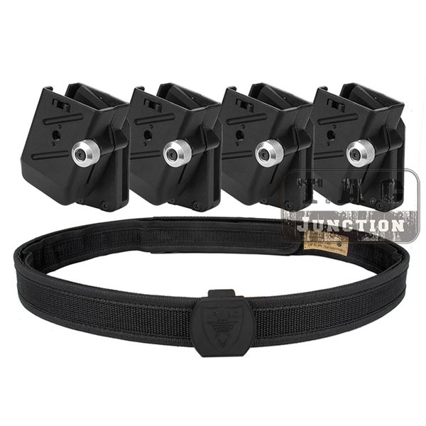 

ipsc uspsa idpa competition high speed shooting inner & outer belt w/ 4x universal cr speed shooter's pistol magazine pouch, Black;gray