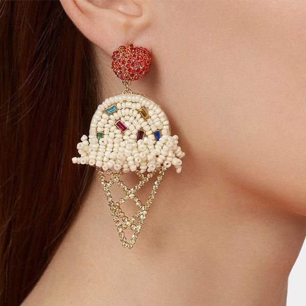 

Ice cream Bohemian style women's stud earrings with beads party club green beige white red color stud earrings