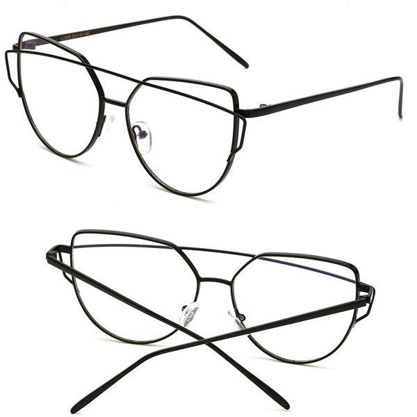 

flat mirror new korean metal cat eye flat mirror female fashion large frame glasses popular multicolor latest model, Black