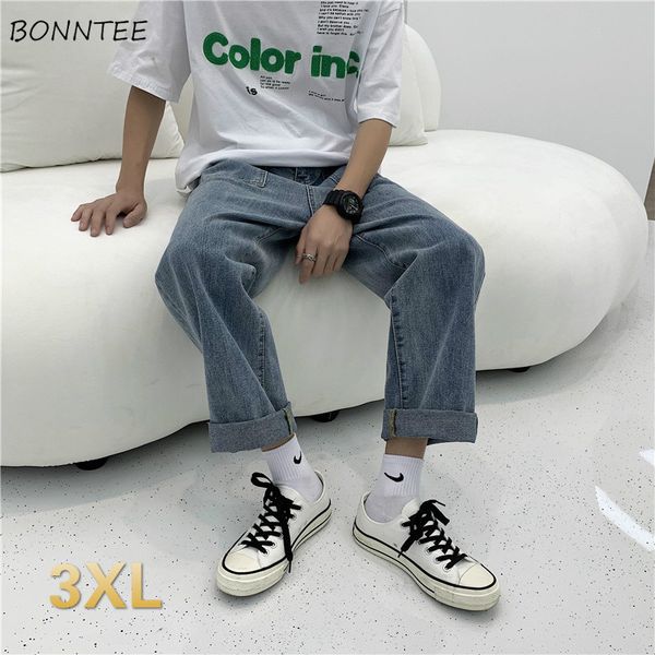 

men's jeans men straight baggy pocket plus size 3xl retro vintage bleached streetwear trendy mens solid simple all-match trousers, Blue
