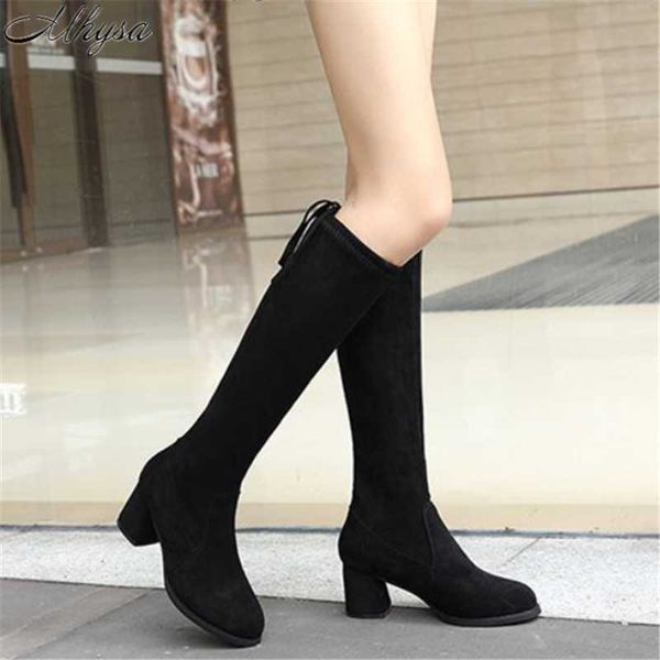 

2020 new winter women's mid-calf boots fashion lace up high heels women short plush warm boots woman shoes botas mujer, Black