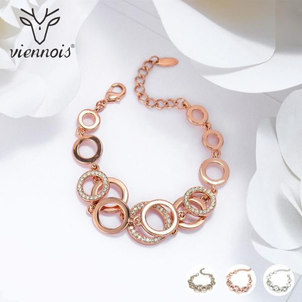 

viennois rose gold & silver color circles bracelet & bangles for woman rhinestones paved double layer round female bracelets, Black