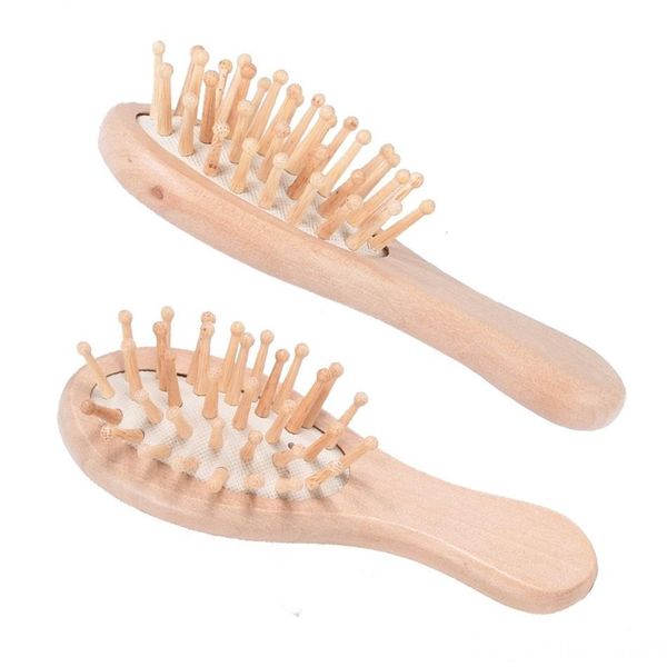 

small size travel hair brush wooden detangler hairbrush natural wood handle bamboo bristles wet or dry hair brushes 12*4*3cm