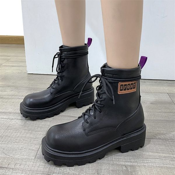 

2020 genuine leather women boots ankle boots female autumn winter shoes woman motorcycle women 's ankle botas mujer, Black