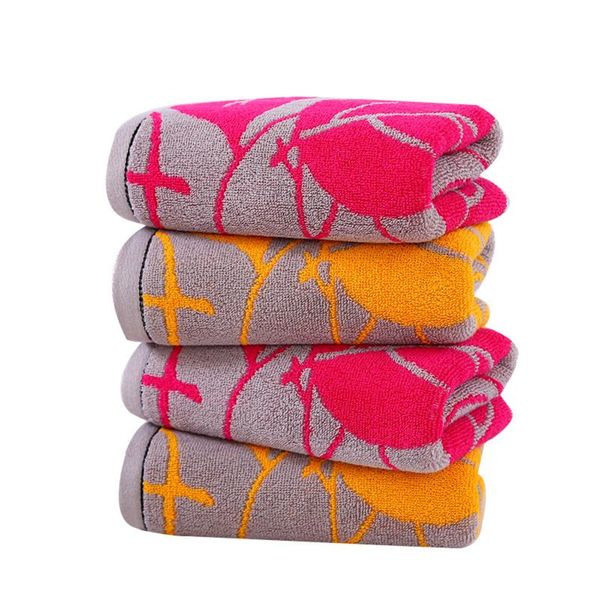 

1 pc leaf printed face towel water absorbent quick drying bath towel household washcloth home texitile yellow/red