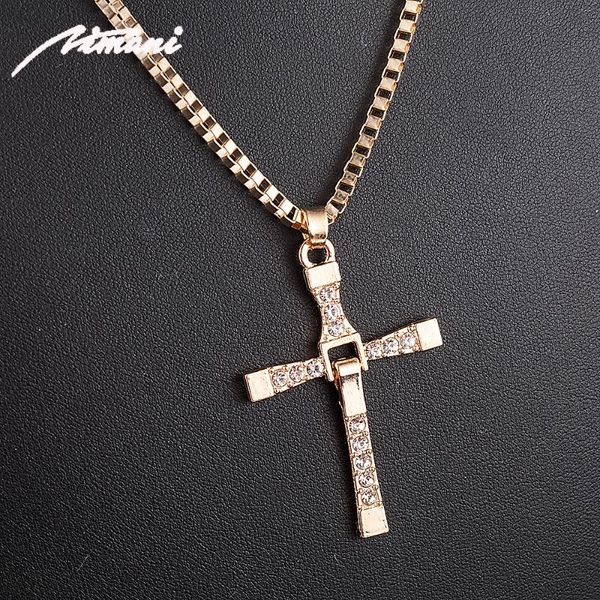 

fast and furious movies actor dominic toretto rhinestone cross crystal pendant chain necklace men jewelry, Silver