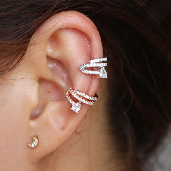 

1 pc trendy small cute ear cuff earrings for women 3rows rhinestone cz earrings for girls kids minimal delicate earring, Golden;silver