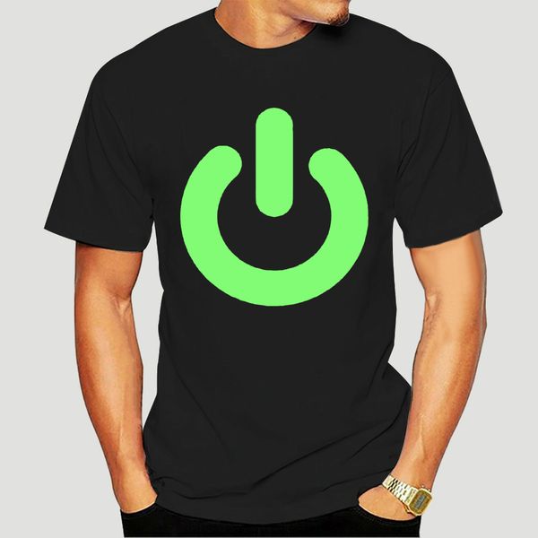 

power on button geek nerd glow in the dark mens adults t shirt-1327d