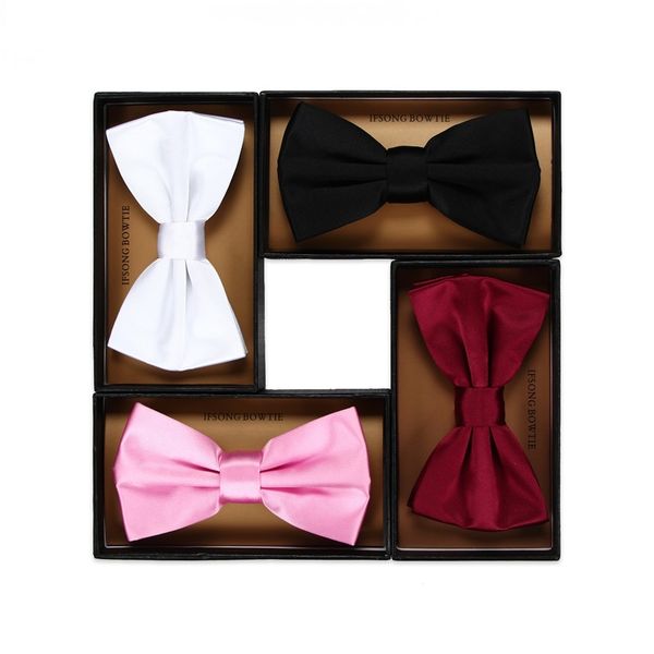 

2020 new fashion men's bow ties wedding double fabric solid color bowtie club banquet anniversary butterfly tie with gift box, Black;gray