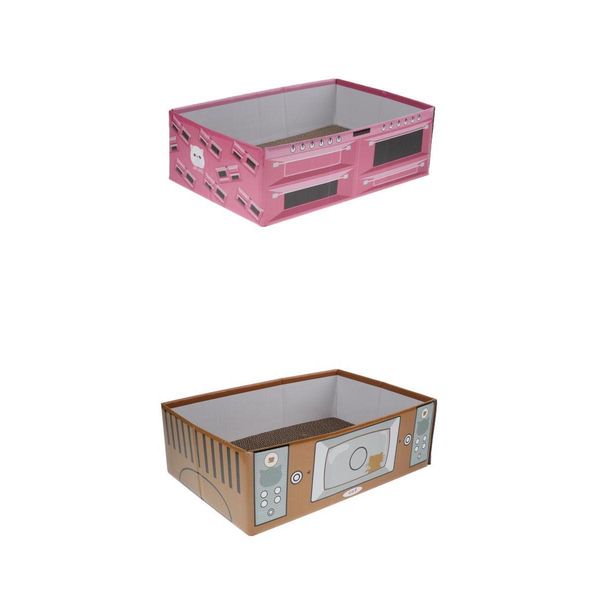 

2 pcs cat pet corrugated scratcher scratching pad sofa bed board mat with catnip playing laying scratching brown/pink