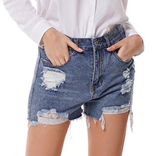 

2020 summer popular womens jeans mini hole denim pants high waist denim shorts plus size jeans de mujer fashion #3, Blue