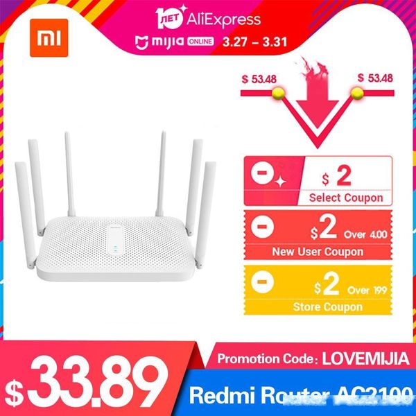 

xiaomi redmi router ac2100 gigabit 2.4g 5.0ghz strengthen dual-band 2033mbps wireless wifi repeater 6 high gain antennas wider