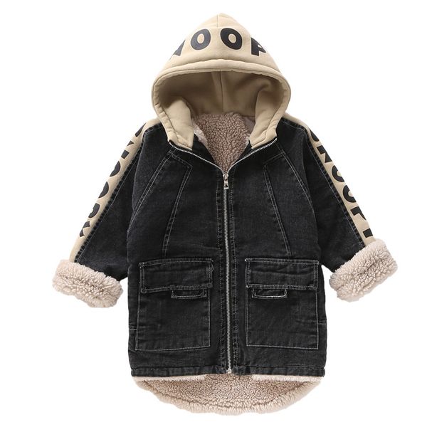 

girls jacket 2020 winter new thick and warm graffiti jacket medium and long children's casual letter hooded coatdenim jacket4-12, Blue;gray