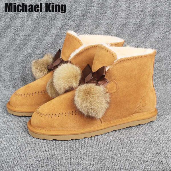 

2020 new women boots female down hair ball winter boots waterproof warm ankle snow ladies shoes woman warm fur, Black