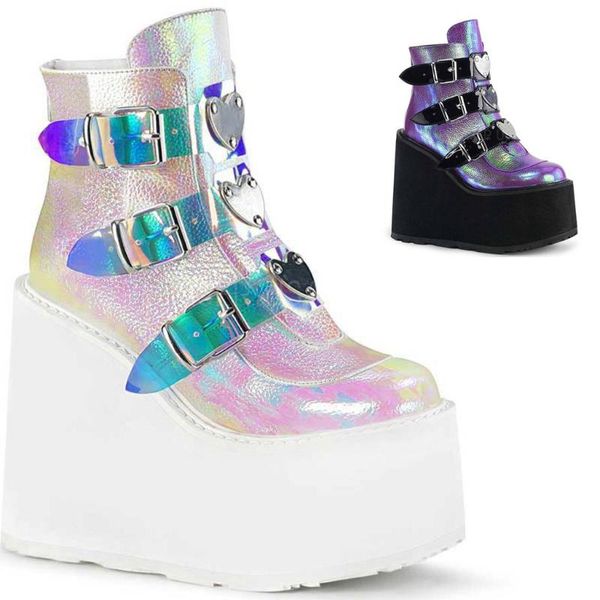 

ankle boots women's multicolor wedge platform shoes woman tie dye booties fashion ladies zip up platform shoes thick bottom boot, Black