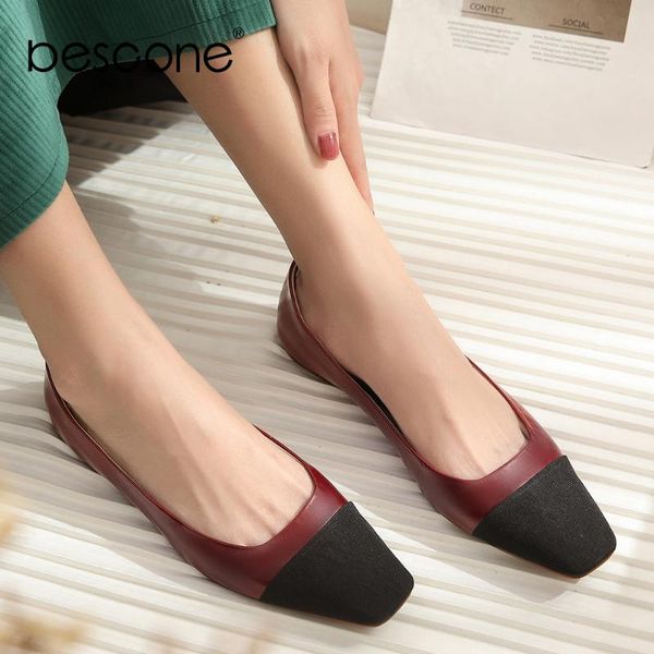 

bescone офис женские квартиры элегантные mixed colors shallow площади toe высокого качества кожи коровы мода обувь slip-on квартиры bo448, Black