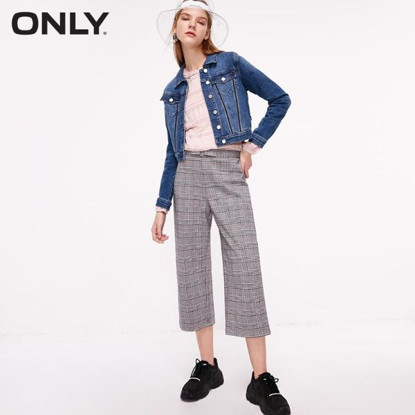 

only women's loose fit plaid wide-leg crop pants | 11911d503, Black;white